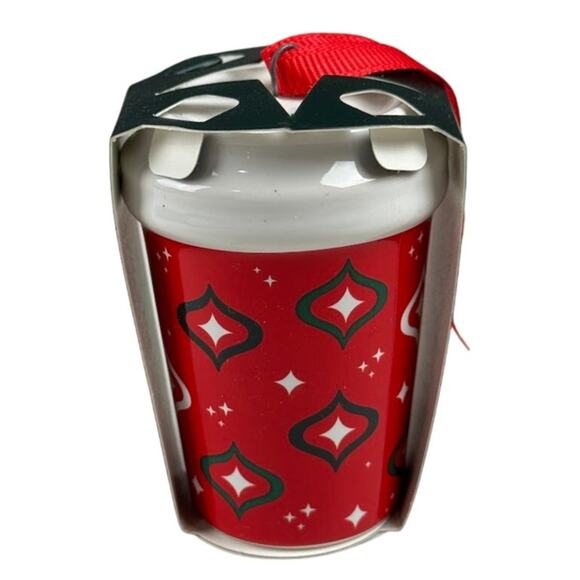 Starbucks 2023 Ceramic Holiday Ornament Red Cup Retro Green & White Pattern - Picture 2 of 5